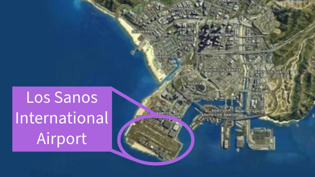 Image of the GTA 5 map location for Los Santos International Airport.