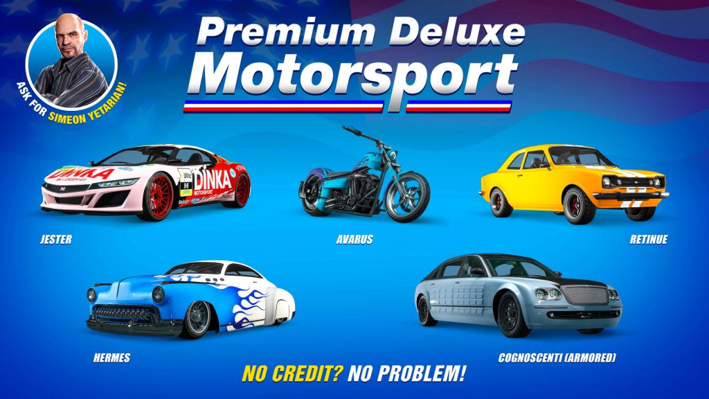 Screenshot of the GTA Online Weekly Update vehicles availabe at the Premium Deluxe Motorsport showroom, as seen on Rockstar's website.