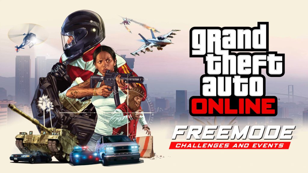Image of the GTA Online Weekly Update Freemode Challenges banner, as seen on the official Rockstar website.