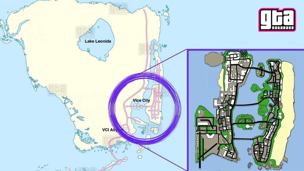 Comparison of the original GTA Vice City map with its location on the GTA 6 map