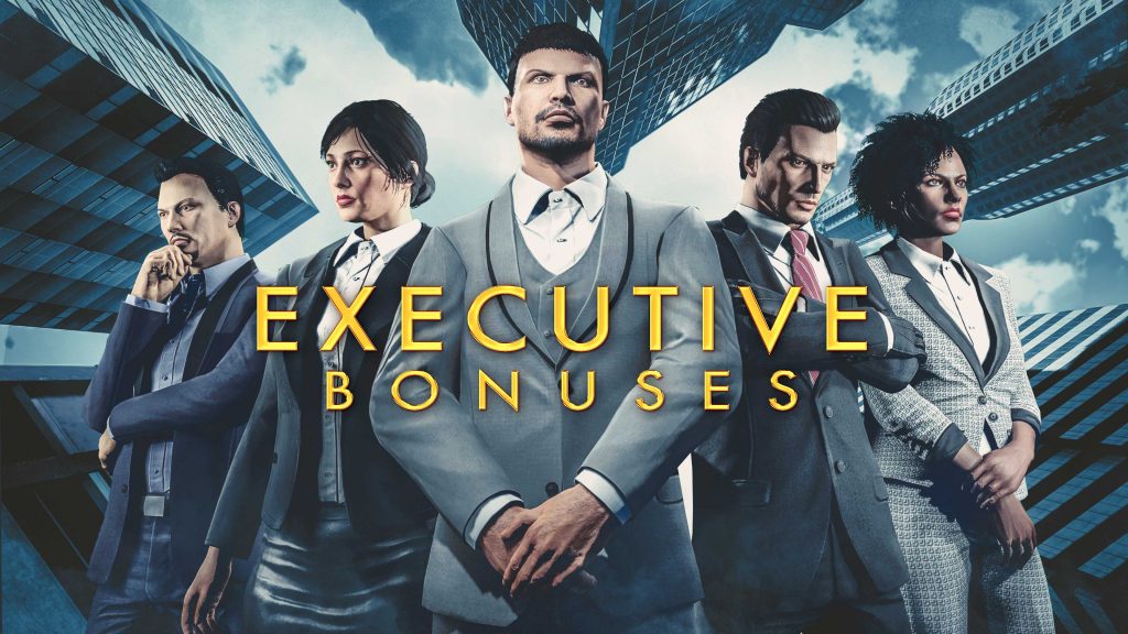 Screenshot of the Executive Bonuses banner from Rockstar's official weekly update announcement.