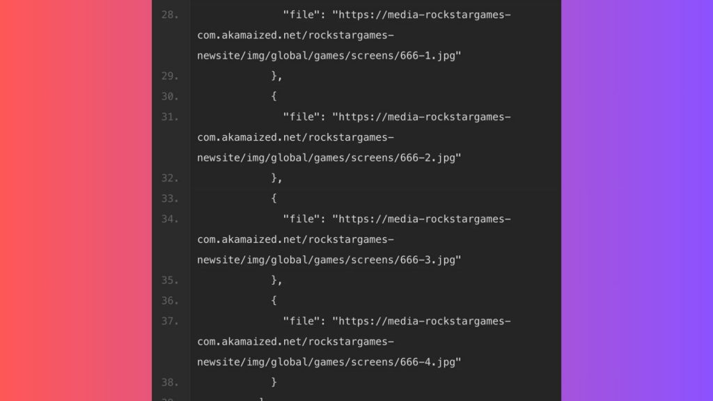 Screenshot of the GTA 6 screenshot code found on the now 404'd Rockstar page. 