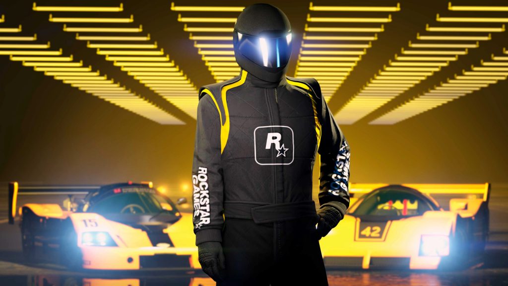Screenshot of the Rockstar Racing Suit, awarded to players for completing the weekly challenge for the May 2 GTA Online Weekly Update.